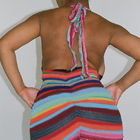 Hollow 76cm Sexy Women Dresses , Stripe Backless Knit Halter Dress
